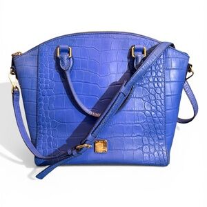 MCM Blue Croc-Embossed Leather Satchel Shoulder Bag EUC